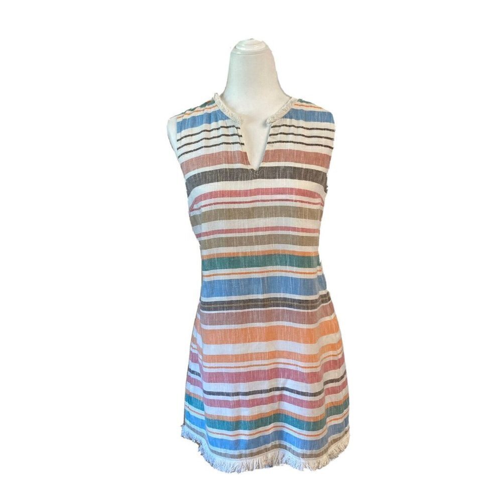 Chelsea & Theodore Women’s Pastel Striped Sleeveless Fringed Sheath Dress-6‎